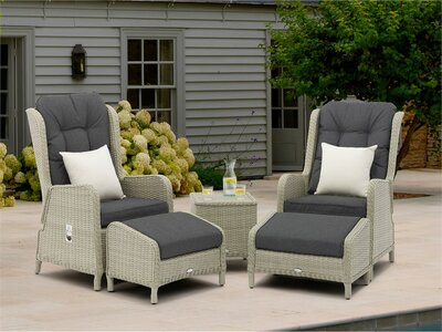 Bramblecrest Chedworth Dove Grey Rattan Recliner Set with 2 Footstools & Side Table