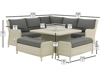 Bramblecrest Chedworth Dove Grey Rattan Reclining Corner Sofa with Square Firepit Table & 2 Benches - image 4