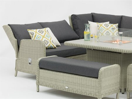 Bramblecrest Chedworth Dove Grey Rattan Reclining Corner Sofa with Square Firepit Table & 2 Benches - image 3