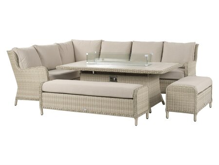 Bramblecrest Chedworth Sandstone Rattan L-Shape Sofa with Rectangle Firepit Table & 2 Benches - image 4