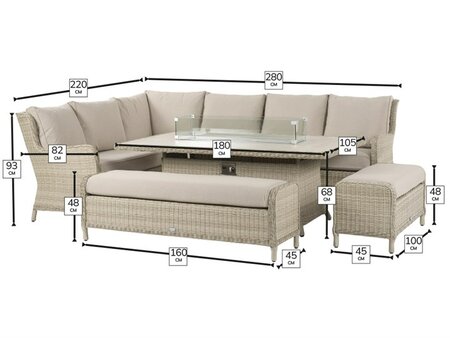 Bramblecrest Chedworth Sandstone Rattan L-Shape Sofa with Rectangle Firepit Table & 2 Benches - image 5