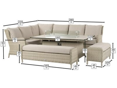 Bramblecrest Chedworth Sandstone Rattan L-Shape Sofa with Rectangle Firepit Table & 2 Benches - image 5