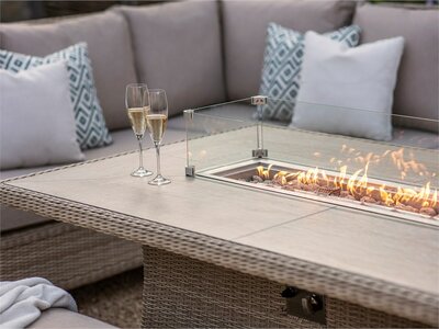 Bramblecrest Chedworth Sandstone Rattan L-Shape Sofa with Rectangle Firepit Table & 2 Benches - image 2