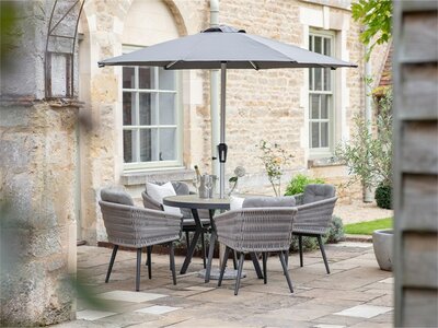 Bramblecrest Mauritius 4 Seat Round Dining Set with Parasol & Base - image 1