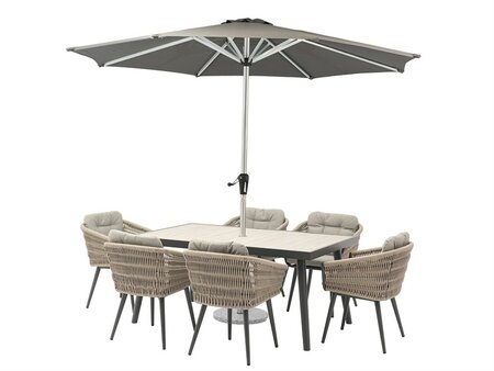 Bramblecrest Mauritius 6 Seat Rectangle Dining Set with Parasol & Base - image 4