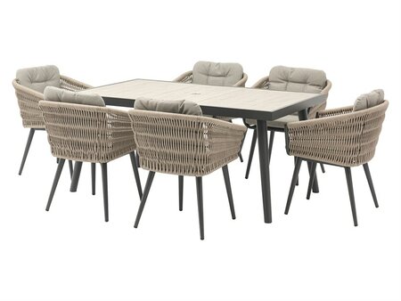 Bramblecrest Mauritius 6 Seat Rectangle Dining Set with Parasol & Base - image 5