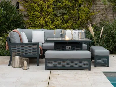 Bramblecrest Portifino Wicker Corner Sofa with Square Firepit Table & 2 Benches - image 1