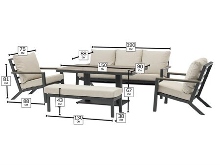 Bramblecrest Zurich 3 Seater Sofa with Rectangle Piston Adjustable Table, 2 Armchairs & Bench - image 4